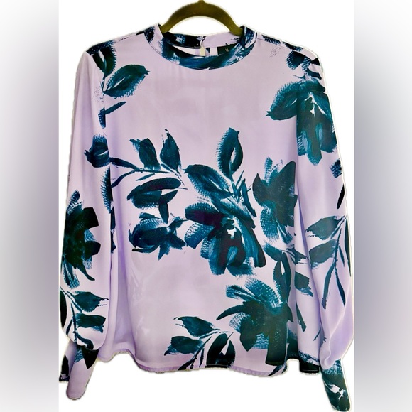 Worthington Tops - Worthington Women's Floral Top - Lavender and Dark Blue, Sz M